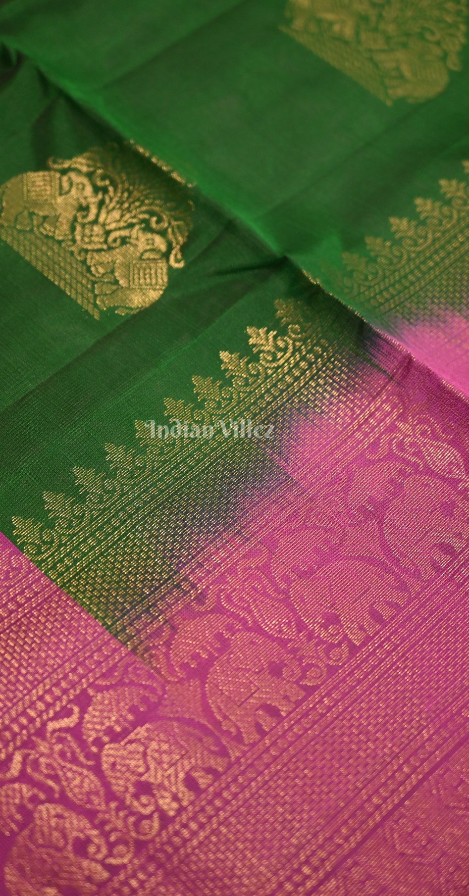 Green Pink Zari Pure Kanjivaram Soft Silk Saree
