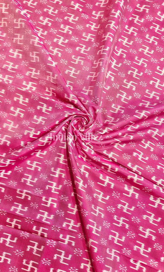 Magenta Pink Swastik Motif Odisha Ikat Sambalpuri Silk Fabric