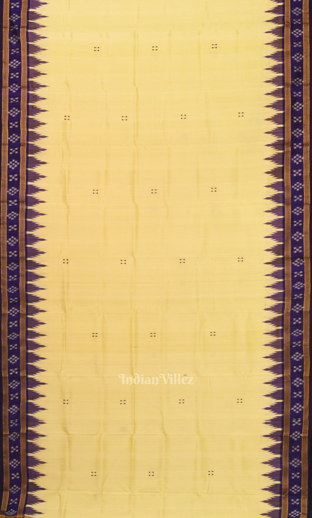 Cream Blue Buti Odisha Ikat Khandua Silk Saree with Pasapali Anchal 