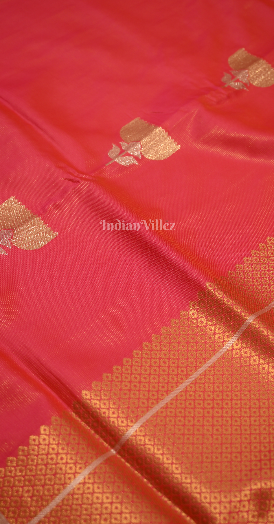 Pink Golden Zari Base Designer Lotus Saree 