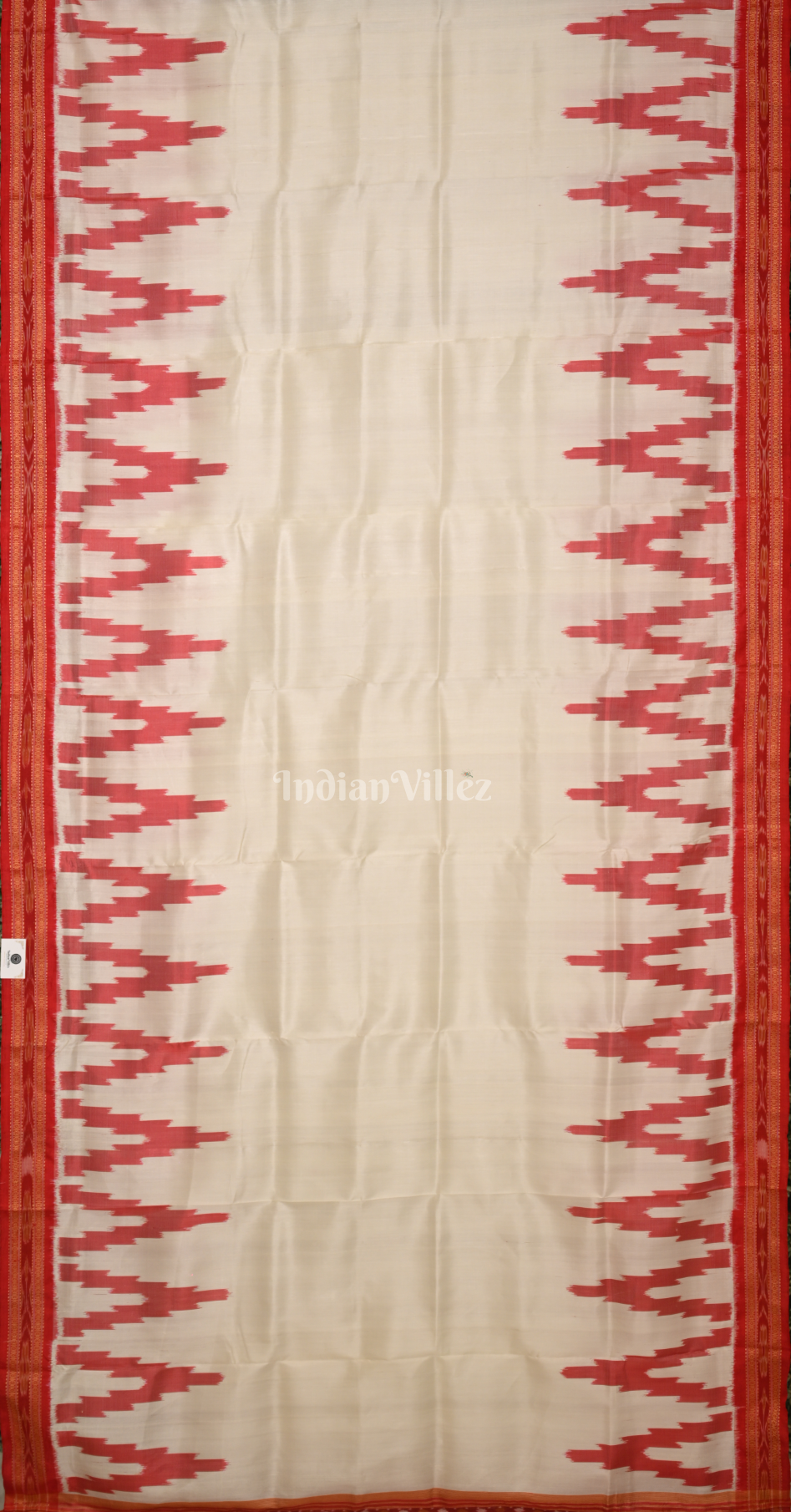 White Red Temple Border Odisha Ikat Khandua Silk Saree