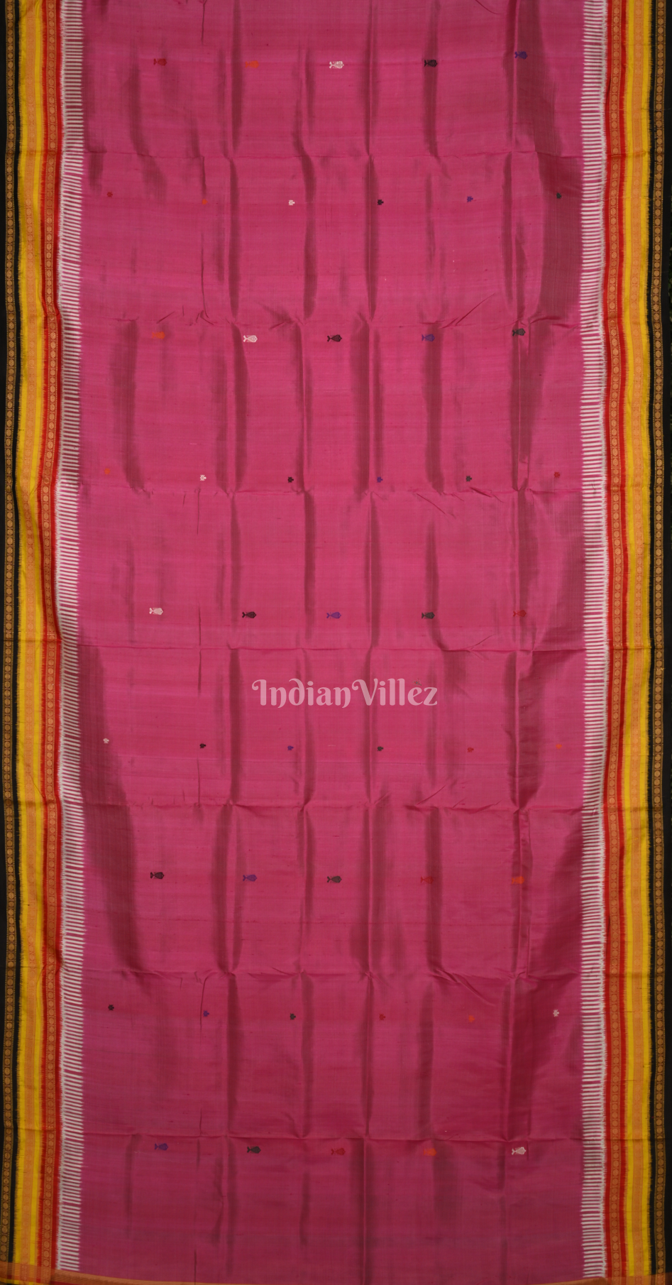 Rani Pink Black Fish Motif Kathiphera Khandua Silk Saree with Doli Barat Anchal 