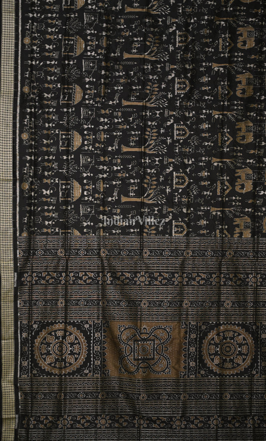 Elegant Black Tribal Theme Odisha Ikat Sambalpuri Silk Saree