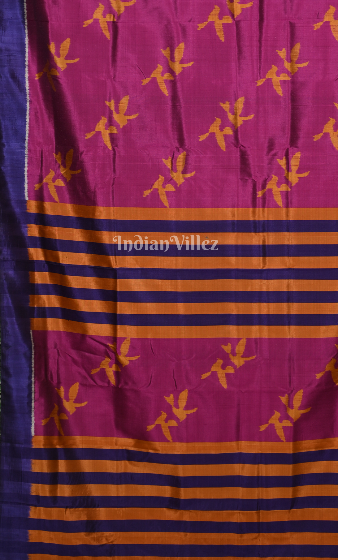 Rani Pink Blue Bird Motif Odisha Ikat Contemporary Designer Silk Saree 