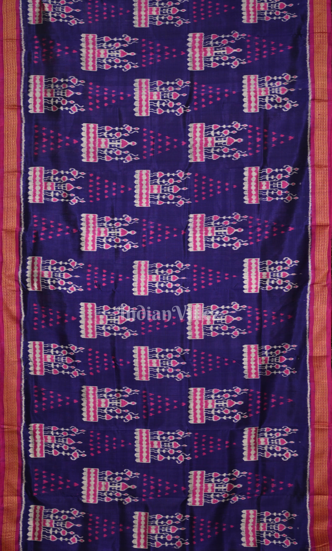 Blue Magenta Tribal Chita Design Khandua Silk Saree 