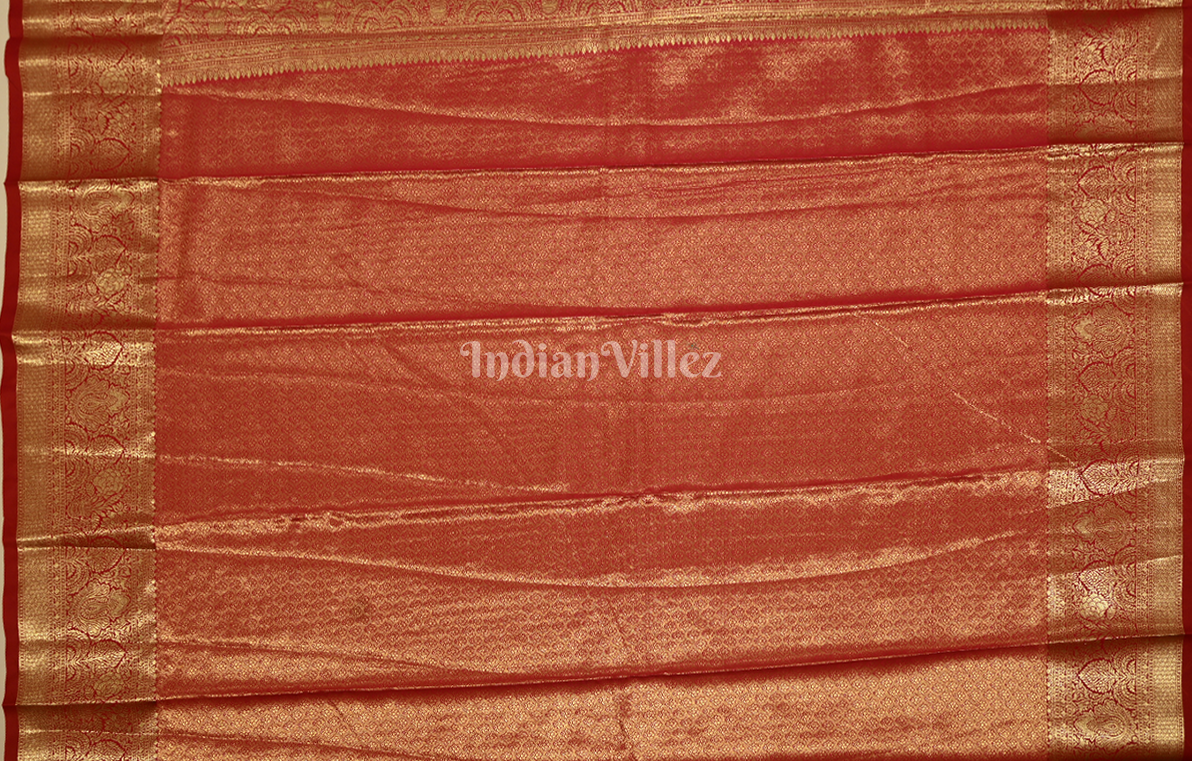 Exclusive Orange Golden Pure Kanjivaram Tissue Silk Saree