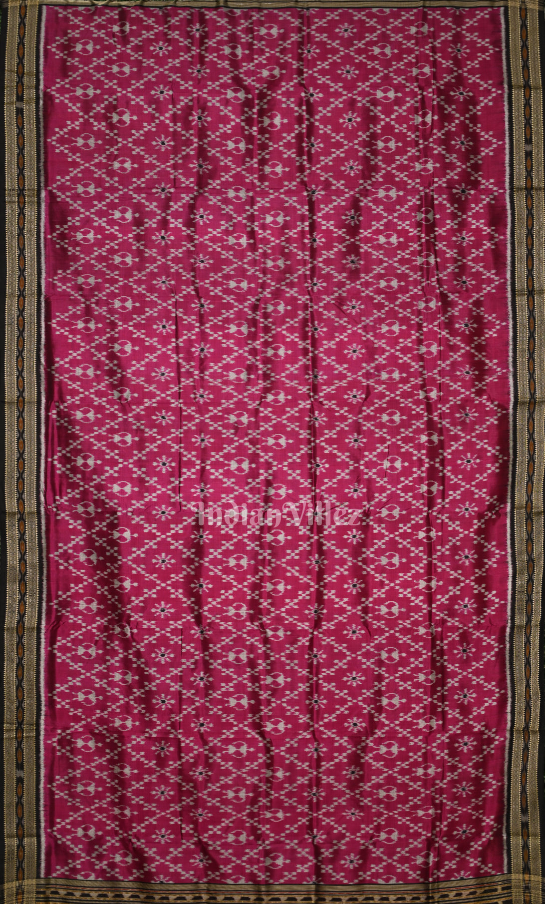 Magenta  Black Tribal Theme Odisha Ikat Khandua Silk Saree 