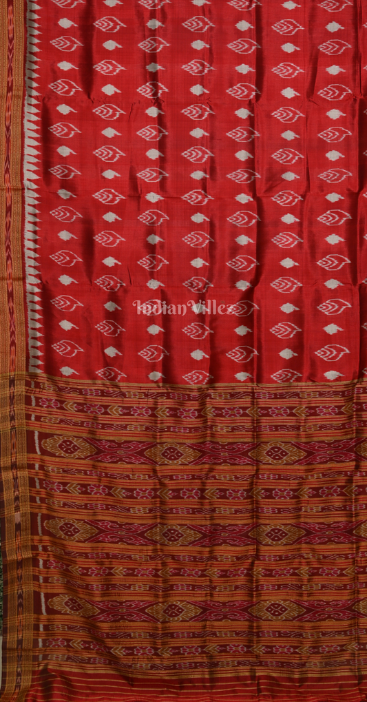 Maroon Sankha Motif Odisha Ikat Khandua Silk Saree 
