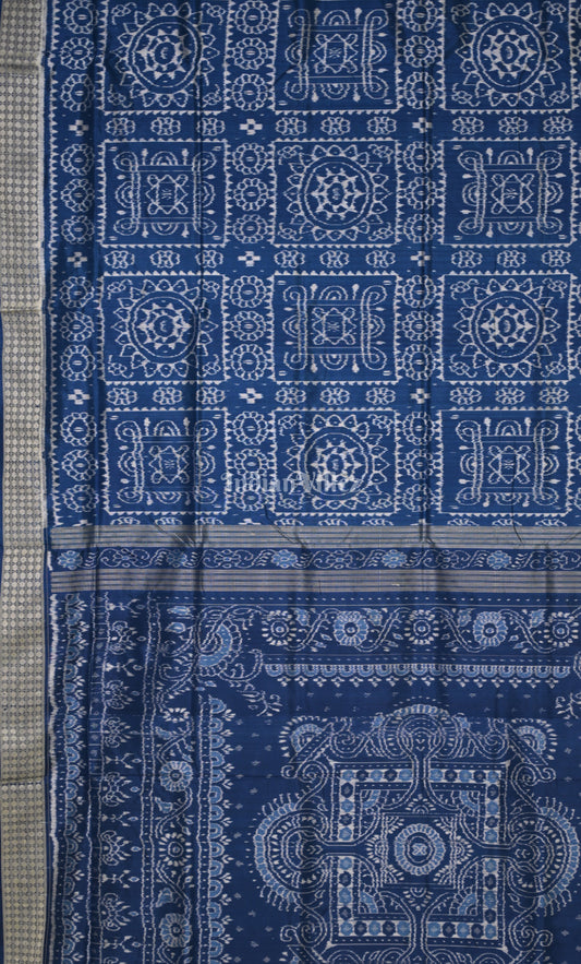 Blue Jhoti Theme Odisha Ikat Sambalpuri Silk Saree