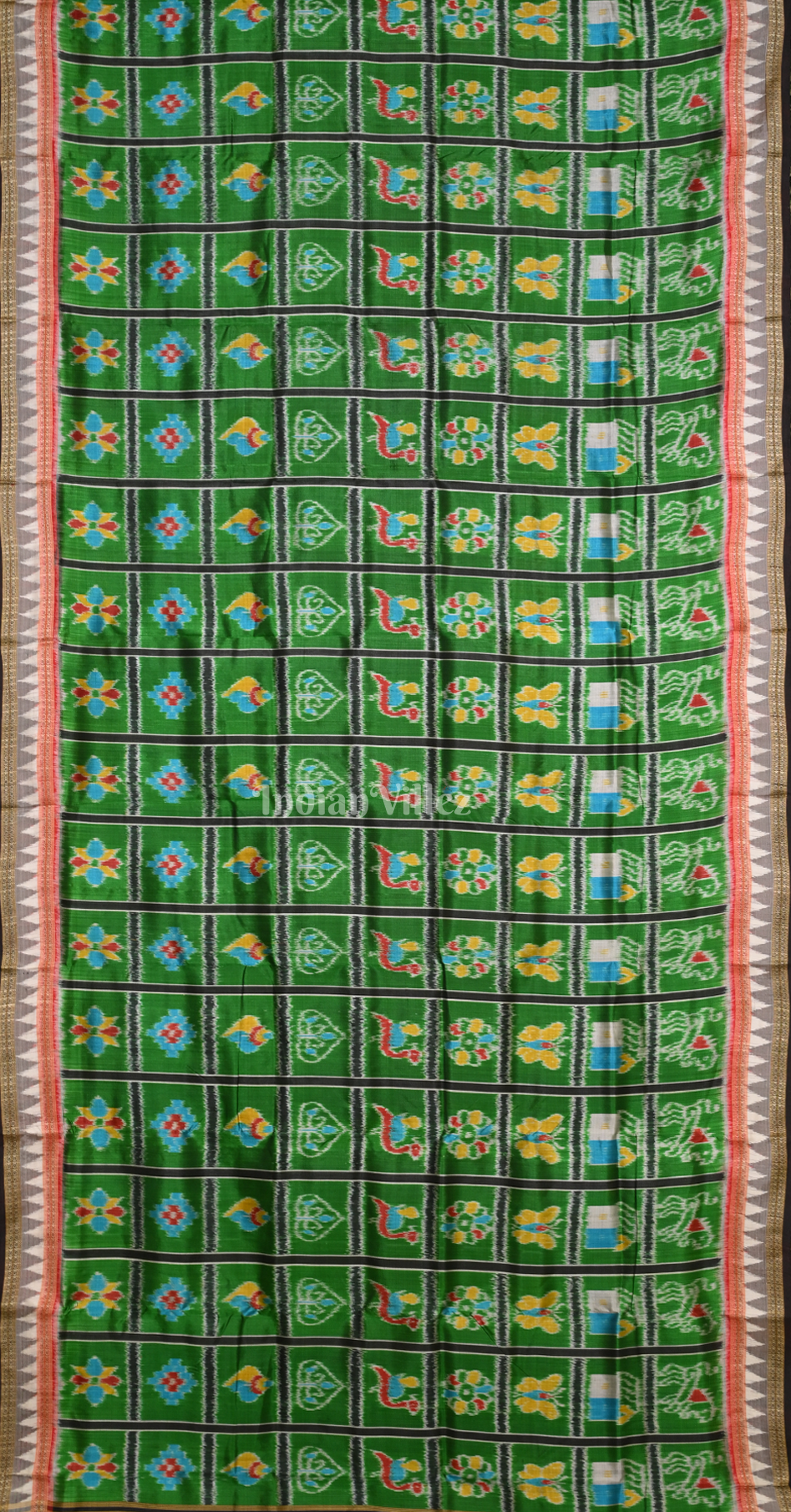 Green Black Nabakothi Odisha Ikat Khandua Silk Saree