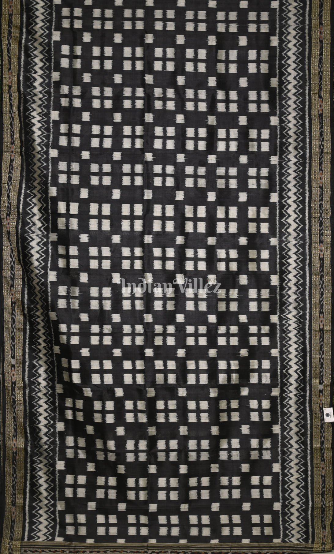 Black & White Pasapali Odisha Ikat Khandua Silk Saree
