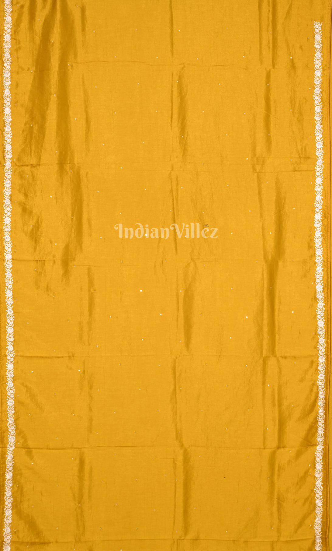 Yellow  Parsi Gara Satin Hand Embroidery  Saree 