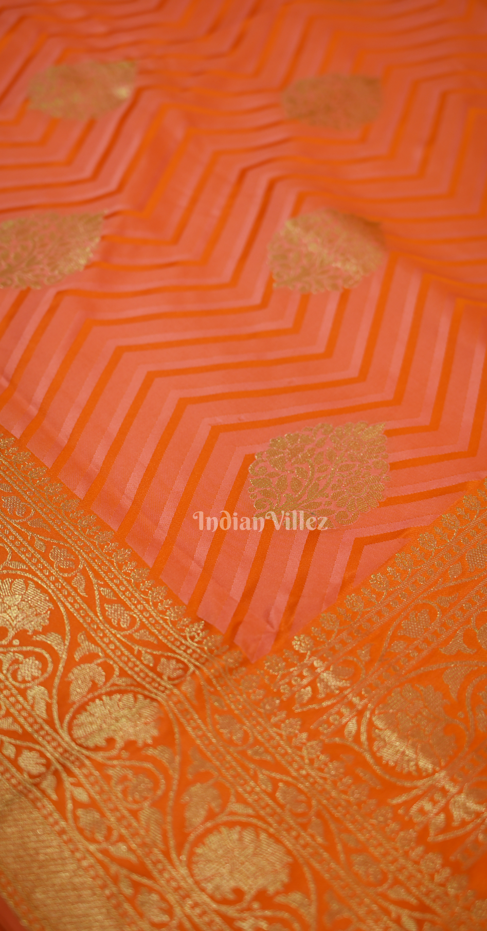 Orange Two Tone Leheriya Banarasi Satin Silk Saree