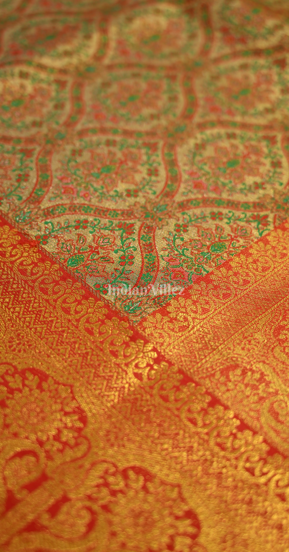 Olive Green Red Bridal Kanjivaram Silk Saree 