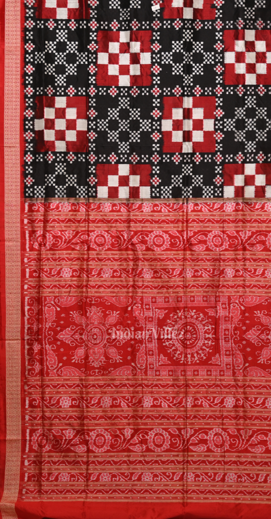 Red Black White Pasapali Odisha Ikat Sambalpuri Silk Saree 