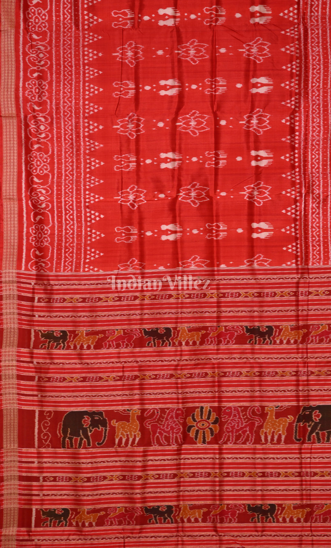 Red Laxmi Pada Jhoti Design Odisha Ikat Khandua Silk Saree 