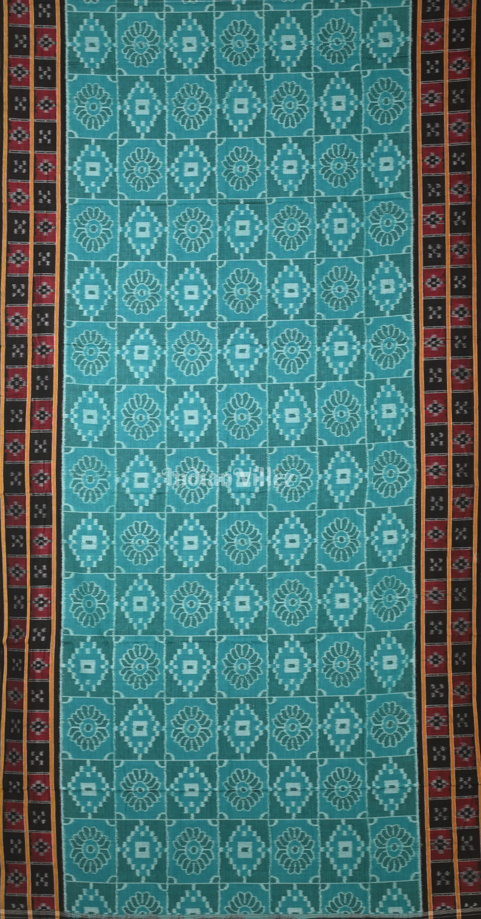 Sea Green Black Nabakothi Odisha Ikat Sambalpuri Pure Cotton Saree with Double Pasapali Border