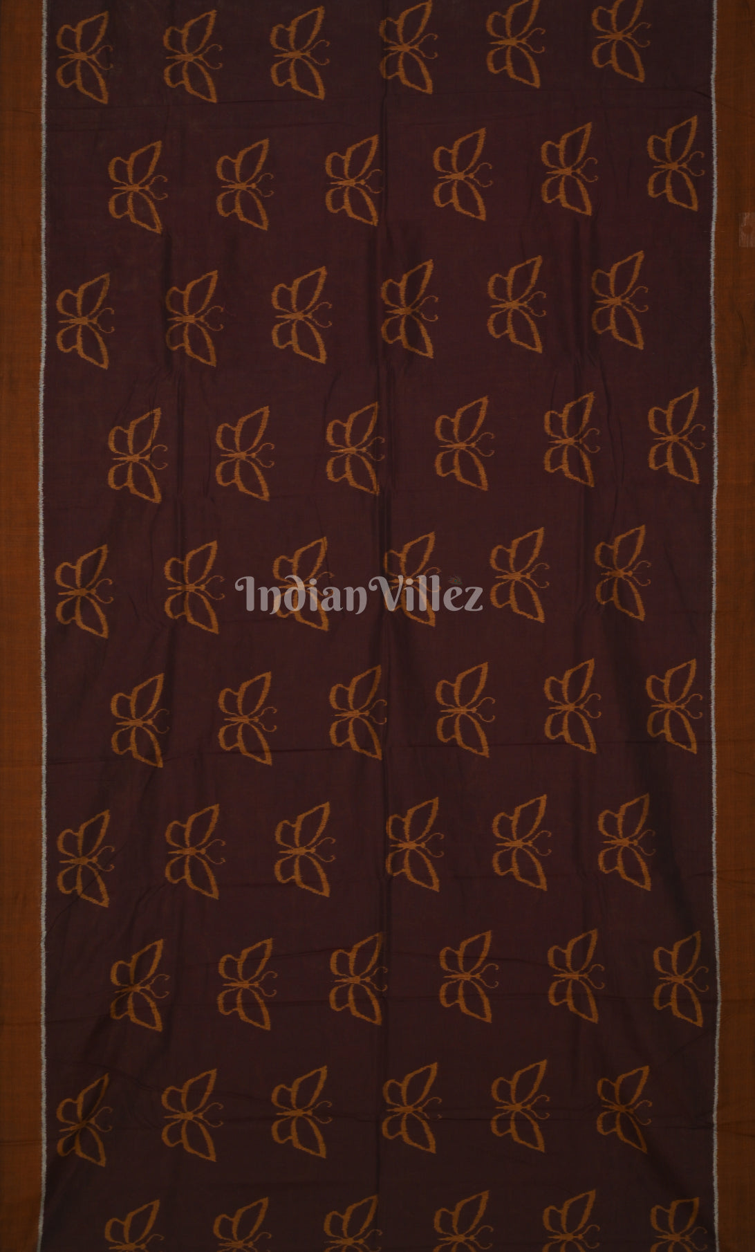 Coffee Brown Butterfly Theme Odisha Ikat Sambalpuri Cotton Saree with Tribal Anchal 