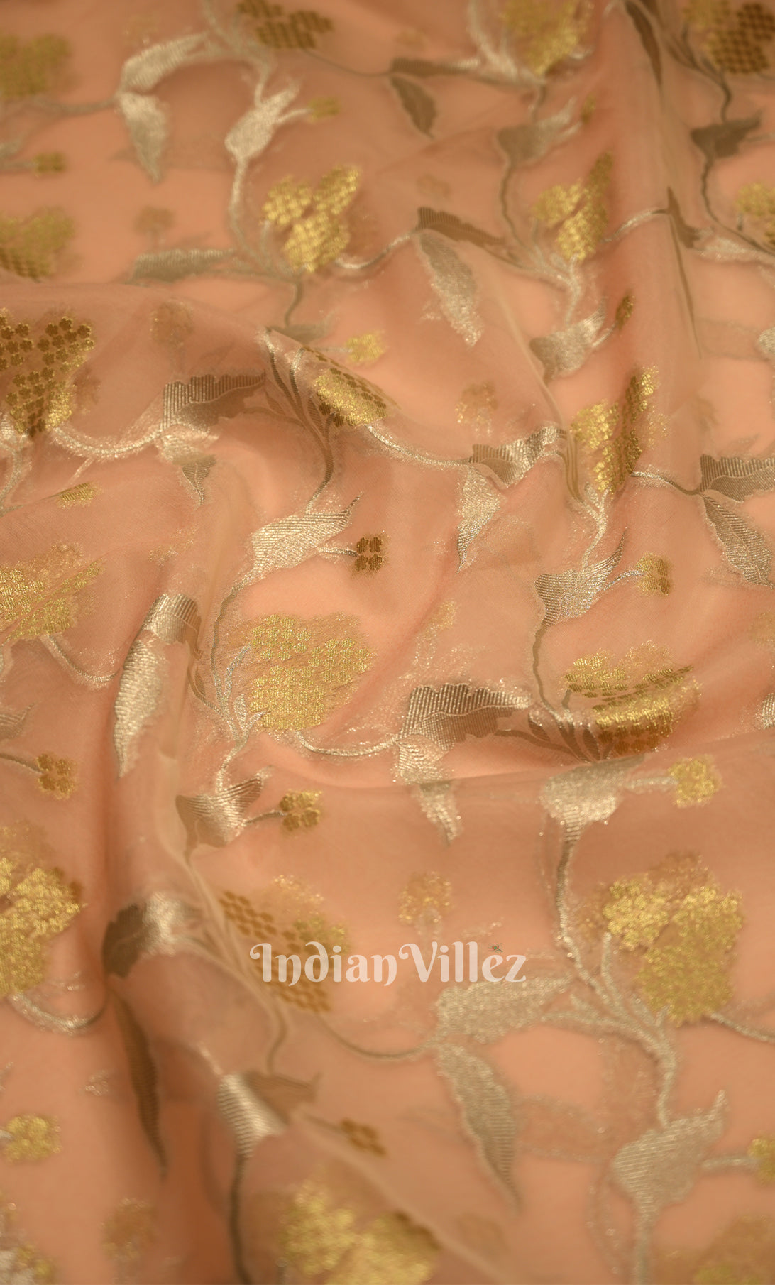 Peach Pink Chanderi Silk Banarasi Saree