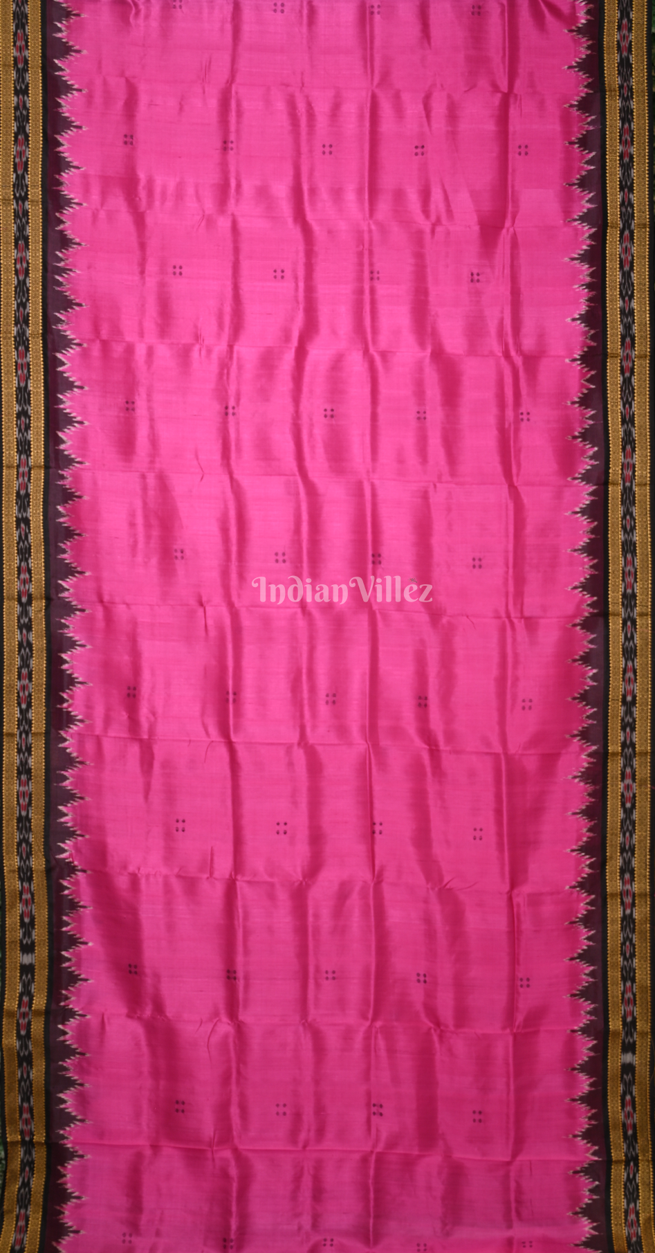 Rani Pink Black Buti Design Odisha Ikat Khandua Silk Saree 