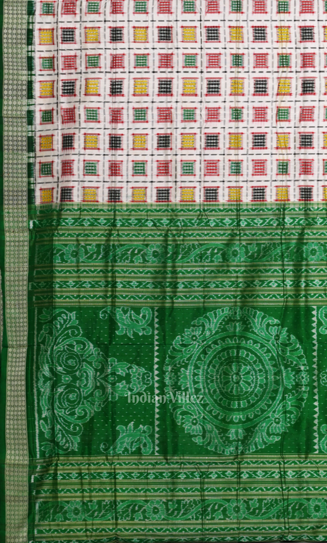 White Green Ashwini Odisha Ikat Sambalpuri Silk Saree