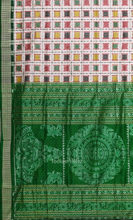 White Green Ashwini Odisha Ikat Sambalpuri Silk Saree