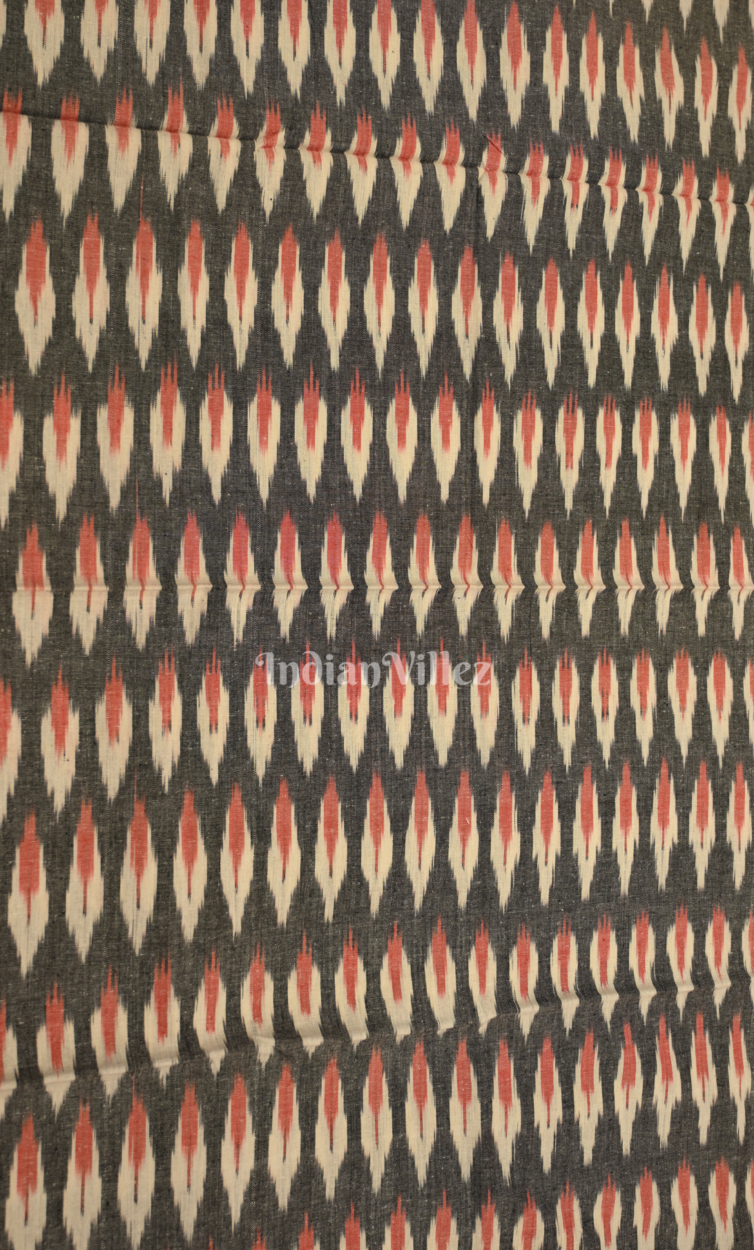 Grey Red Pochampally Ikat Cotton Unstitched Suit Sets 