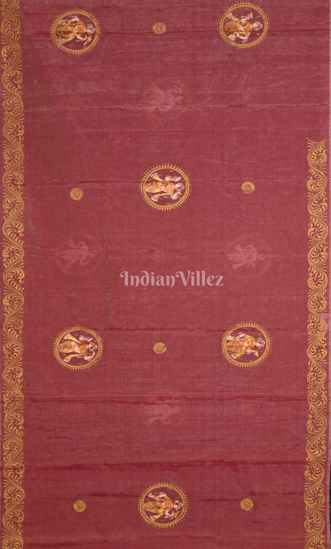 Maroon Shringar Raas Hand- Painted Pattachitra Saree 