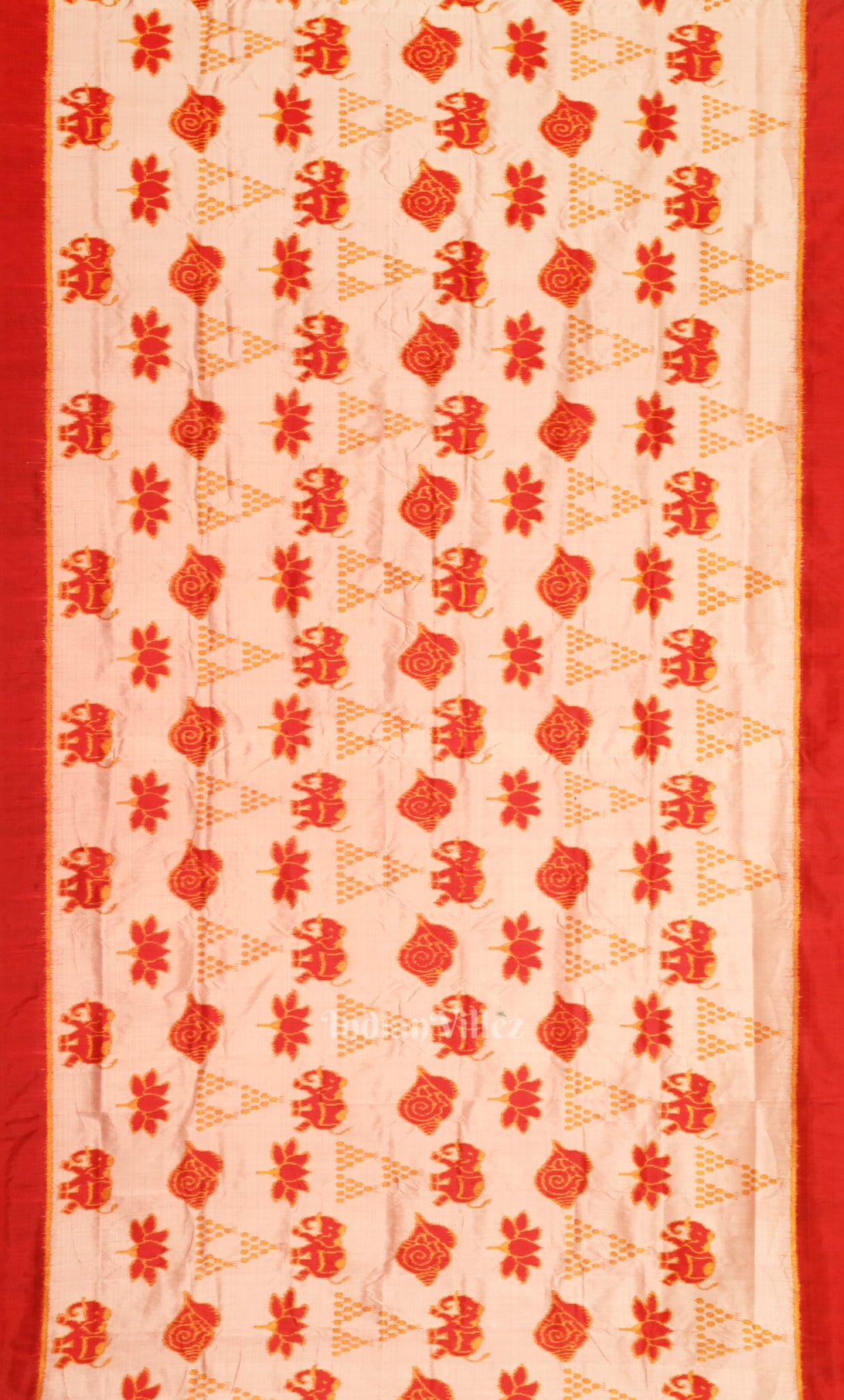 Off White Red Nabarangi Odisha Ikat Contemporary Designer Silk Saree