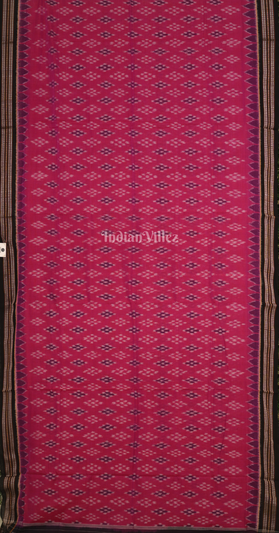 Rani Pink Black Pasapali Odisha Ikat Maniabandha Cotton Saree 