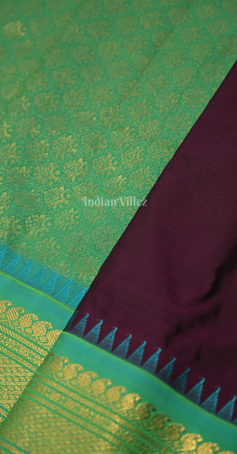 Purple Green Butta Design Pure Gadwal Silk Saree 