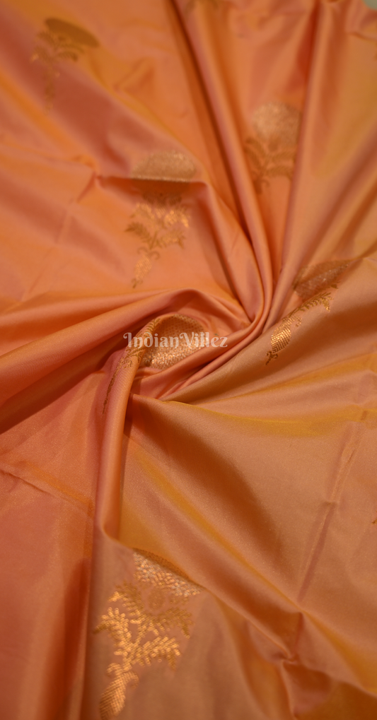 Orange Gold Designer Two Tone Silk Saree With Zari Work 