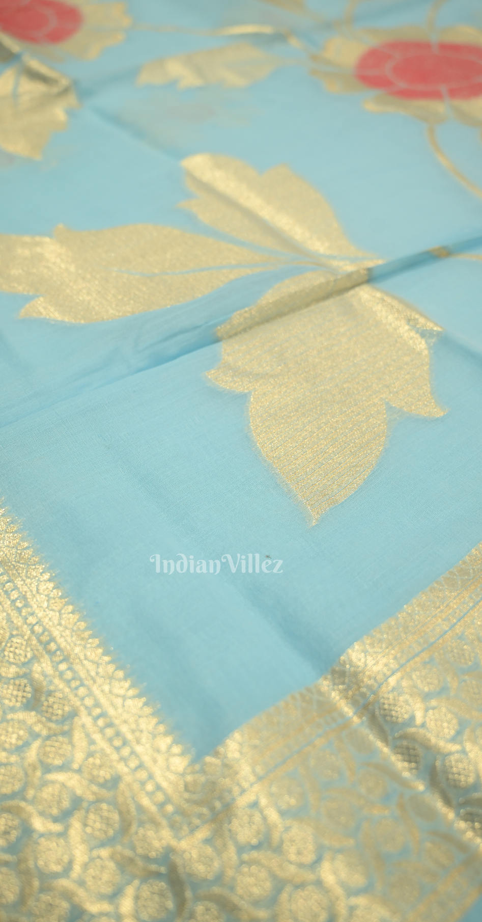 Sky Blue Floral Linen Saree