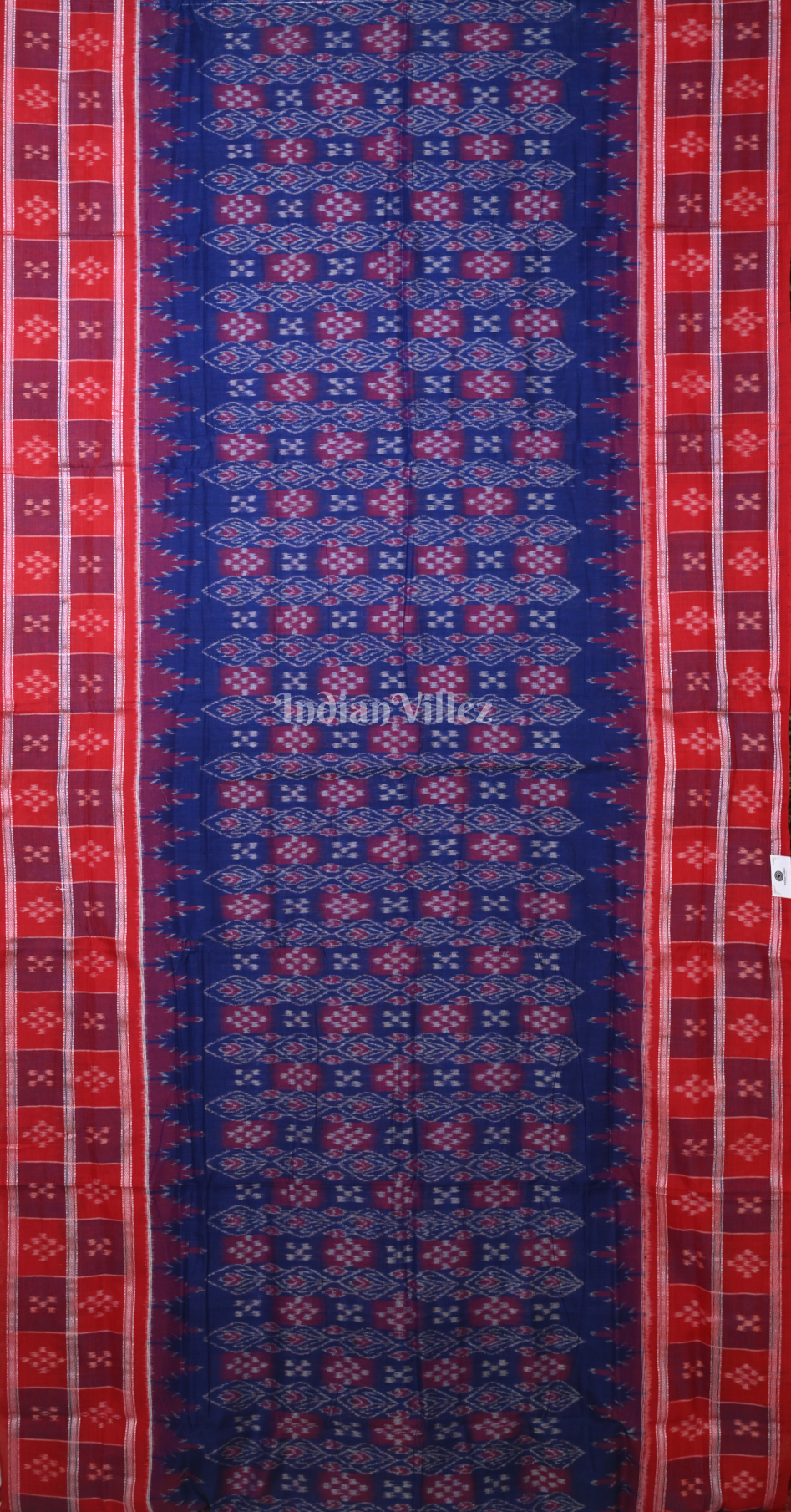 Blue Red Pasapali Odisha Ikat Sambalpuri Cotton Saree with Double Pasapali Border