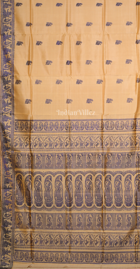 Beige Blue Handwoven Baluchari Silk Saree