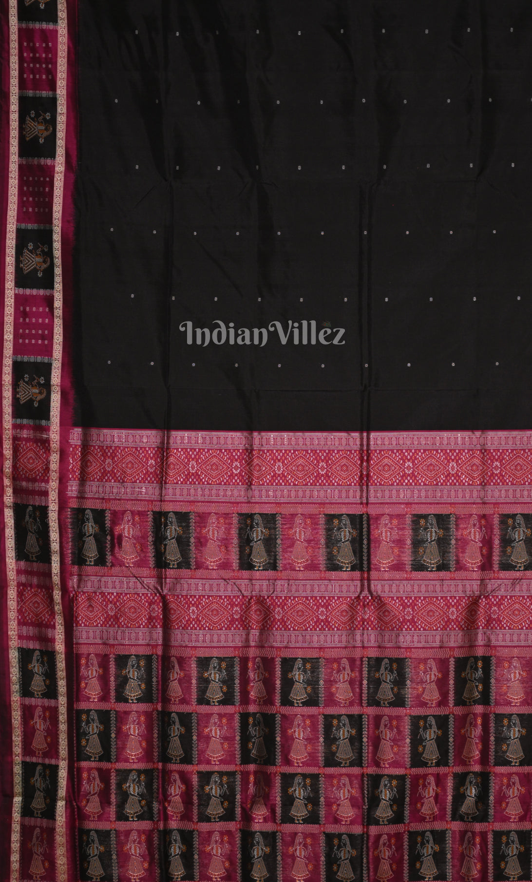 Black Wine Odisha Ikat Sambalpuri Silk saree with Doll Anchal 
