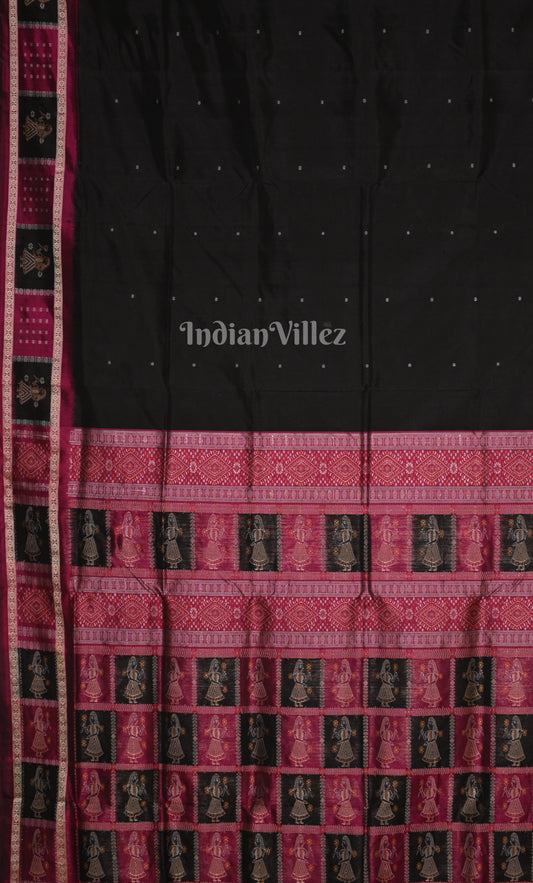Black Wine Odisha Ikat Sambalpuri Silk saree with Doll Anchal 