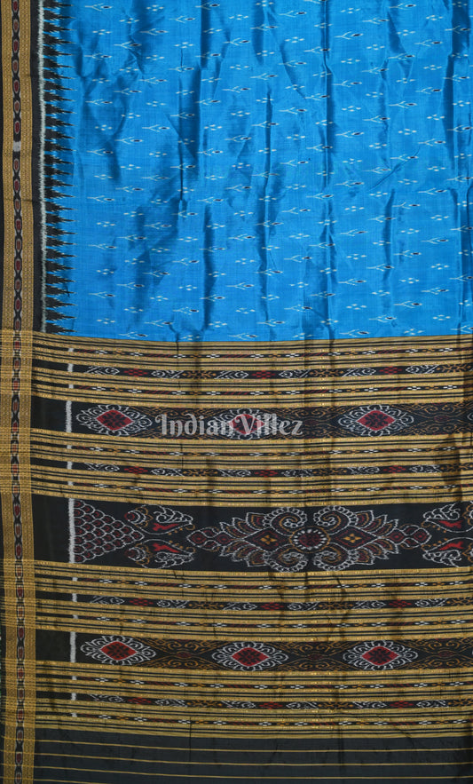 Surf Blue Black Mayur Chandrika Odisha Ikat Khandua Silk Saree 