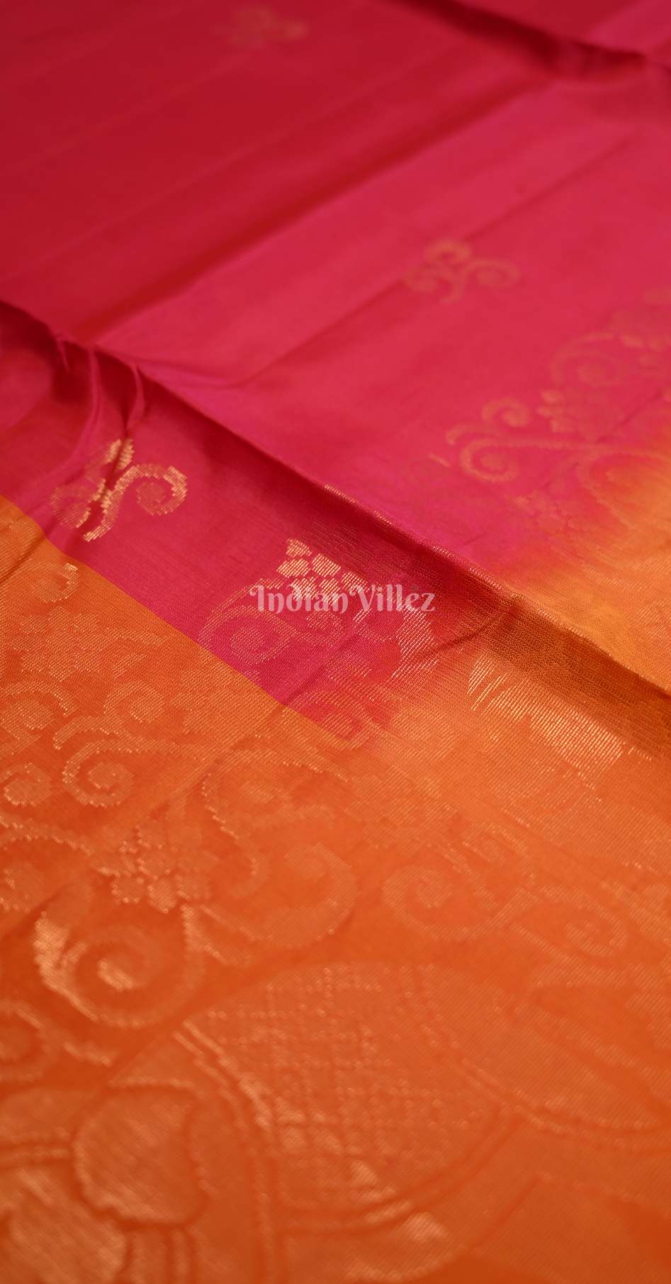 Rani Pink Orange Zari Pure Kanjivaram Soft Silk Saree 