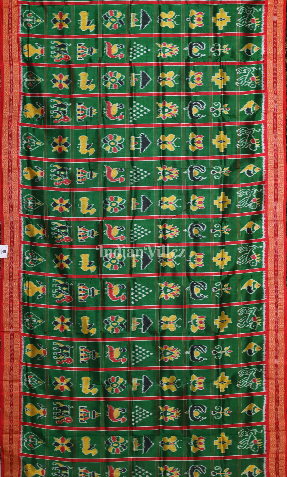 Red Green Nabakothi Odisha Ikat Khandua Silk Saree 