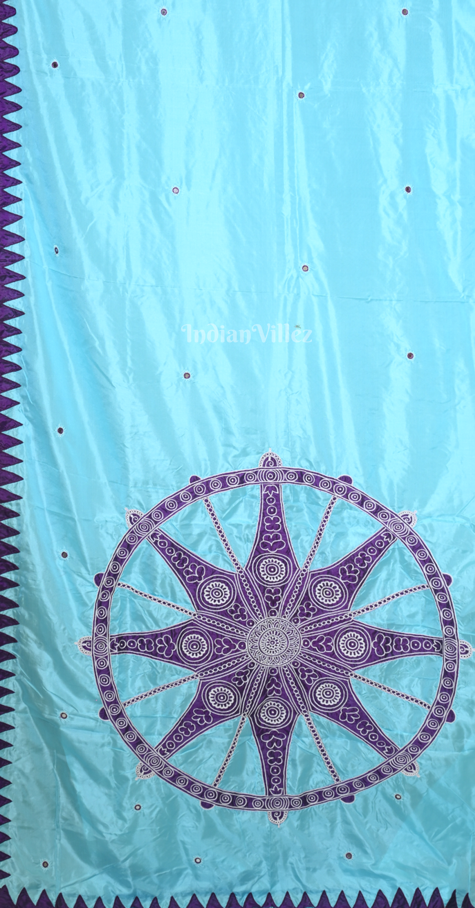 Light Blue Purple Konark Chakra Hand Embroidered Applique Work Saree 