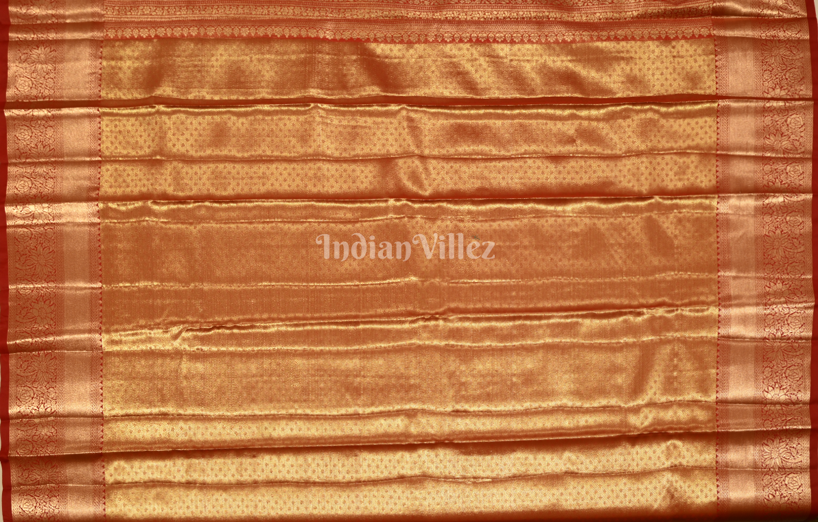 Light Parrot Green Red Pure Kanjivaram Tissue Silk Saree