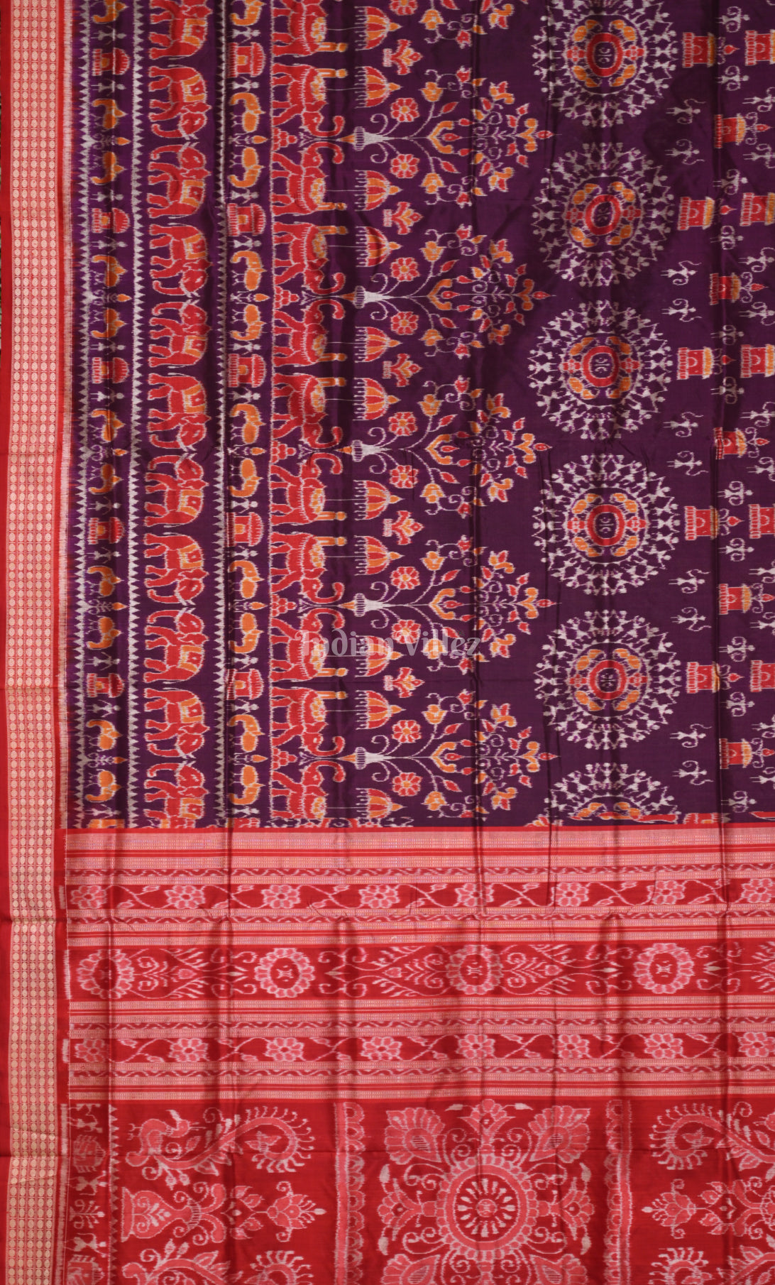 Purple Red Tribal Theme Odisha Ikat Sambalpuri Silk Saree