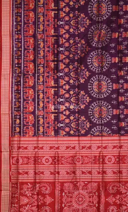 Purple Red Tribal Theme Odisha Ikat Sambalpuri Silk Saree