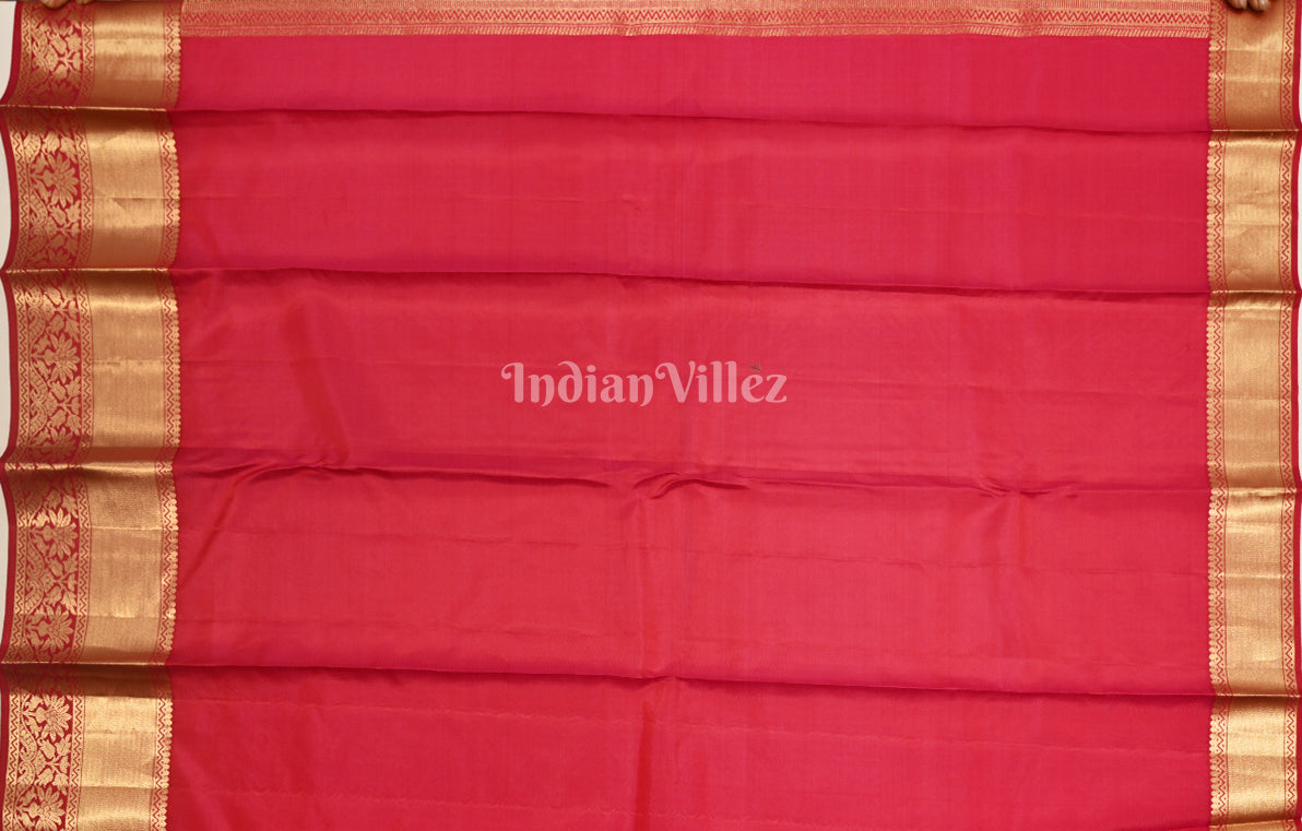 Dark Pink Floral Brocade Pure Kanjivaram Silk Saree