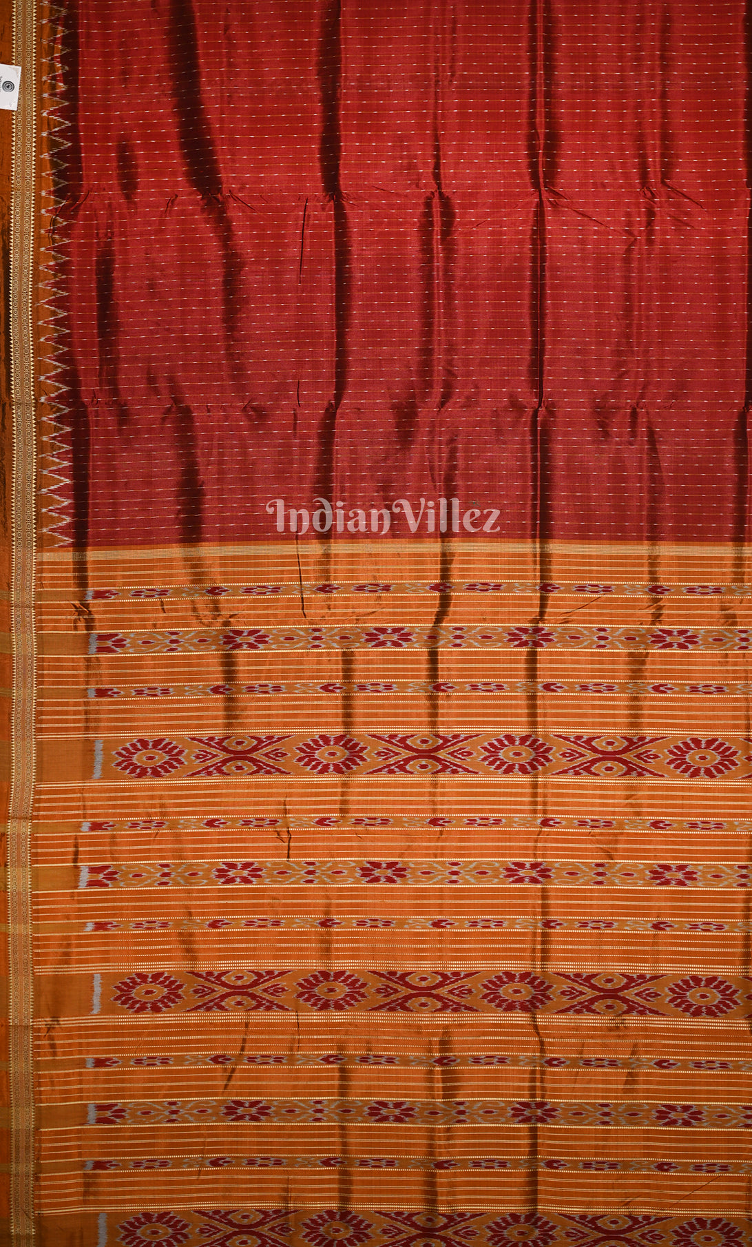 Maroon Orange Stripe Odisha Ikat Khandua Silk Saree