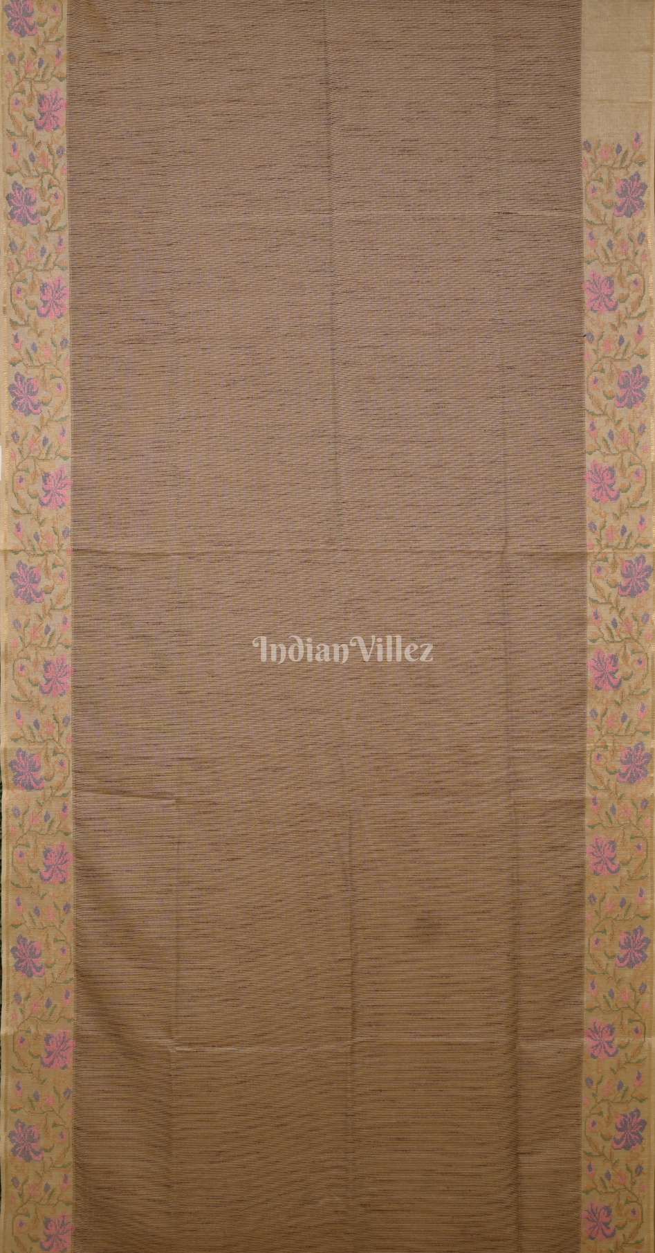 Dusty Brown Tusasr Silk Saree with  Floral Bird Embroidery Work 