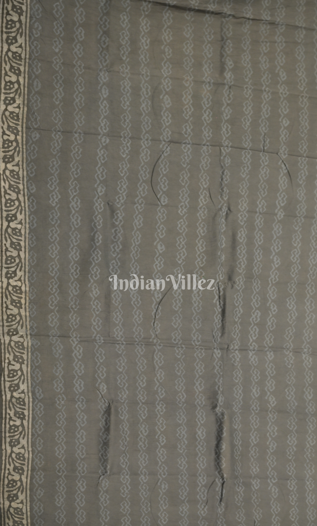 Grey White Floral Dabu Block Printed Chanderi Silk Suit Sets