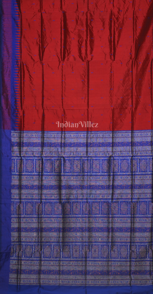 Maroon Blue Odisha Ikat Bomkai Sambalpuri Silk Saree with Doll Anchal