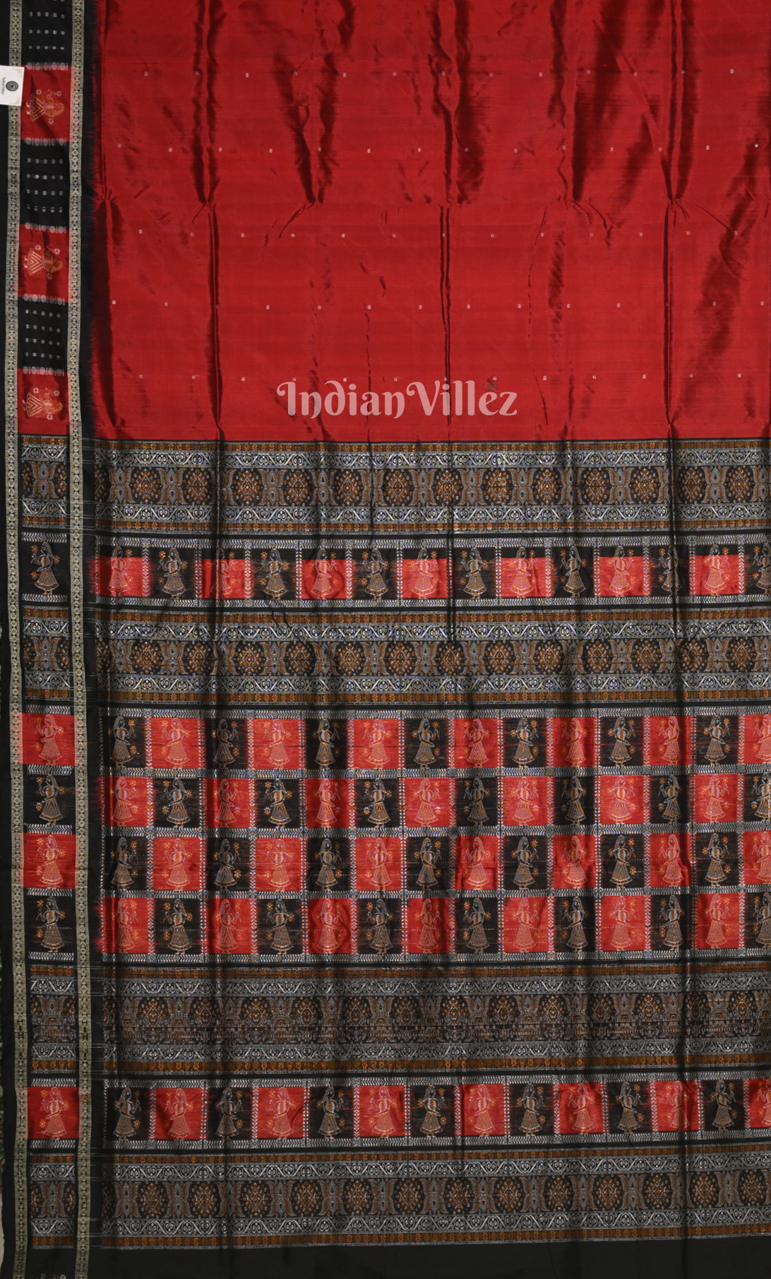 Red Black Odisha Ikat Sambalpuri Silk saree with Doll Anchal 